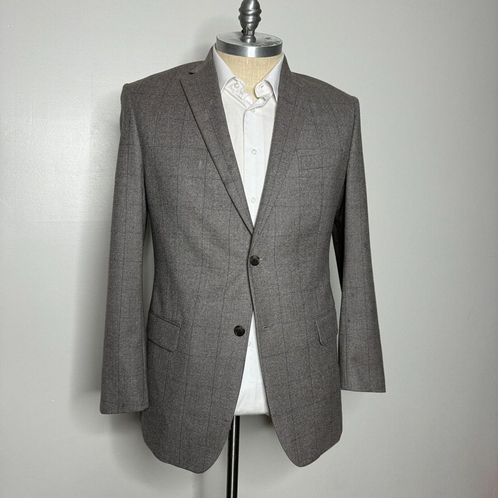 Michael Kors Blazer Sport Coat 44L Mens Brown‎ Check Wool